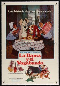 5m086 LADY & THE TRAMP linen Spanish/U.S. 1sh R80 Walt Disney classic cartoon, best spaghetti scene!