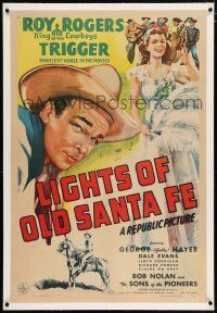 5m090 LIGHTS OF OLD SANTA FE linen 1sh '44 art of Roy Rogers & Trigger + full-length Dale Evans!