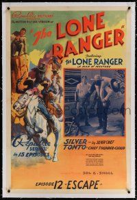 5m093 LONE RANGER linen chapter 12 1sh '38 first serial version w/ great inset image of both stars!