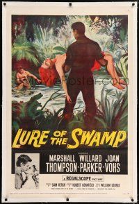 5m097 LURE OF THE SWAMP linen 1sh '57 two men & a super sexy woman find their destination is Hell!