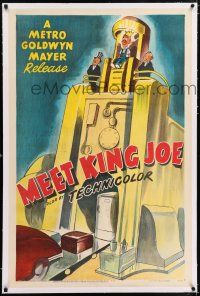 5m100 MEET KING JOE linen 1sh '49 great MGM cartoon art, about American industrial superiority!