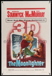 5m101 MOONLIGHTER linen 1sh '53 excellent 3-D image of sexy Barbara Stanwyck & Fred MacMurray!