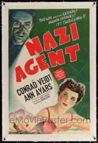 5m106 NAZI AGENT linen 1sh '42 Jules Dassin, stone litho of Ann Ayars & Gestapo agent Conrad Veidt!