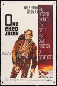 5m114 ONE EYED JACKS linen 1sh '61 great art of star & director Marlon Brando with gun & bandolier!