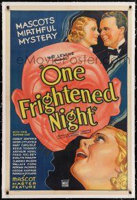 5m115 ONE FRIGHTENED NIGHT linen 1sh R45 rich man's long lost granddaughter shows up twice!