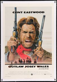 5m118 OUTLAW JOSEY WALES linen NSS style 1sh '76 Clint Eastwood is an army of one, cool cowboy art!