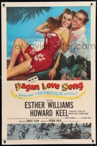 5m119 PAGAN LOVE SONG linen 1sh '50 art of sexy Esther Williams wearing sarong with Howard Keel!