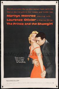 5m121 PRINCE & THE SHOWGIRL linen 1sh '57 Laurence Olivier nuzzles sexy Marilyn Monroe's shoulder!