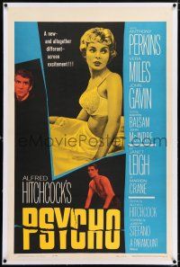5m123 PSYCHO linen 1sh '60 sexy half-dressed Janet Leigh, Anthony Perkins, Alfred Hitchcock classic
