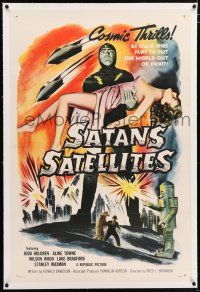 5m140 SATAN'S SATELLITES linen 1sh '58 space spies plot to put the world out of orbit, cool sexy art