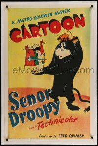 5m143 SENOR DROOPY linen 1sh '49 Tex Avery, great MGM cartoon art of toreador Droopy fighting bull!