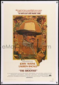 5m148 SHOOTIST linen 1sh '76 best Richard Amsel artwork of cowboy John Wayne & cast, Don Siegel!