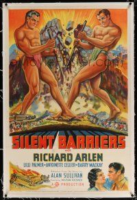 5m149 SILENT BARRIERS linen style B 1sh '37 Kulz stone litho of two giants tearing apart mountain!