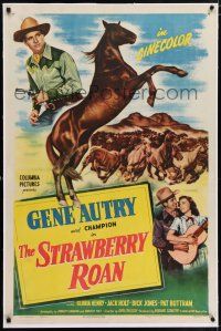 5m157 STRAWBERRY ROAN linen 1sh '47 great art of Gene Autry, Gloria Henry & Champion!