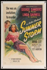 5m158 SUMMER STORM linen 1sh '44 stone litho of super sexy Linda Darnell & George Sanders!