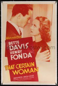 5m172 THAT CERTAIN WOMAN linen 1sh '37 close up of Henry Fonda holding Bette Davis, with those eyes!