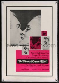 5m173 THOMAS CROWN AFFAIR linen 1sh '68 best kiss close up of Steve McQueen & sexy Faye Dunaway!