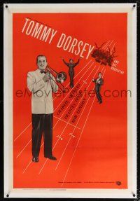 5m179 TOMMY DORSEY & HIS ORCHESTRA linen 1sh '51 full-length image of the bandleader with trombone!