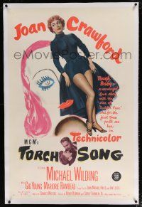 5m181 TORCH SONG linen 1sh '53 unusual art of tough baby Joan Crawford, a wonderful love story!