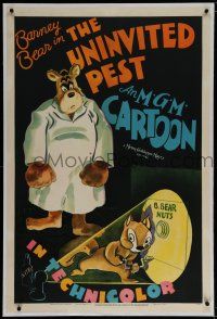 5m192 UNINVITED PEST linen 1sh '43 great cartoon art of Barney Bear & squirrel cracking his safe!