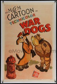 5m194 WAR DOGS linen 1sh '43 Hanna-Barbera parody of Buck Privates, great WWII canine cartoon art!