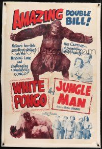 5m198 WHITE PONGO/JUNGLE MAN linen 1sh '40s double-bill with two wacky ape monsters, Ray Corrigan!