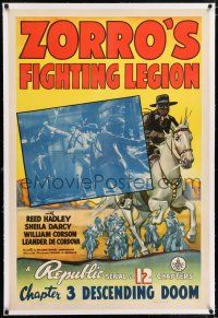 5m210 ZORRO'S FIGHTING LEGION linen chapter 3 1sh '39 Republic serial, masked hero art & photo!