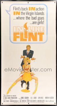 5p272 IN LIKE FLINT linen 3sh '67 art of secret agent James Coburn & sexy Jean Hale by Bob Peak!