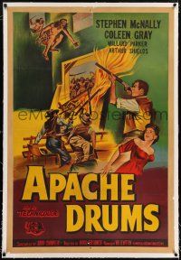 5p061 APACHE DRUMS linen Argentinean '51 Val Lewton's last, art of Stephen McNally & Coleen Gray!