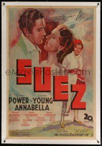 5p068 SUEZ linen Argentinean '38 art of Tyrone Power with pretty Loretta Young & Annabella!
