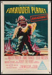 5p013 FORBIDDEN PLANET linen Aust 1sh '56 classic art of Robby the Robot carrying sexy Anne Francis!