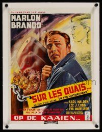 5p122 ON THE WATERFRONT linen Belgian '54 directed by Elia Kazan, artwork of classic Marlon Brando!