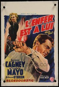 5p130 WHITE HEAT linen Belgian '49 different Wik art of James Cagney & Mayo, classic film noir!