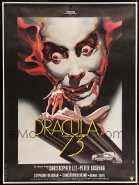 5p246 DRACULA A.D. 1972 linen French 1p '73 different Landi art of Christopher Lee & naked ladies!