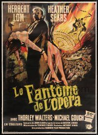5p253 PHANTOM OF THE OPERA linen French 1p '62 Hammer horror, different art of Lom holding girl!