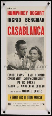 5p069 CASABLANCA linen French 8x25 R50s Humphrey Bogart, Ingrid Bergman, Michael Curtiz classic!