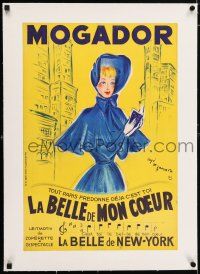 5p167 LA BELLE DE MON COEUR linen stage play French 16x24 '53 Zamora art of pretty woman in city!