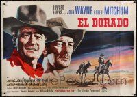 5p225 EL DORADO linen German 33x47 '67 Peltzer art of John Wayne & Robert Mitchum, Howard Hawks!