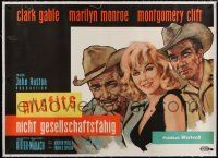 5p226 MISFITS linen German 33x47 '61 different Goetze art of Marilyn Monroe, Clark Gable & Clift!