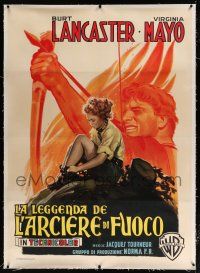 5p230 FLAME & THE ARROW linen Italian 1p R60s art of Burt Lancaster & chained Virginia Mayo