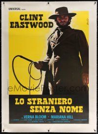 5p231 HIGH PLAINS DRIFTER linen Italian 1p '73 Enzo Nistri art of Clint Eastwood holding whip!