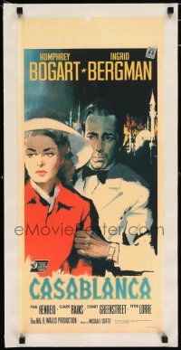5p053 CASABLANCA linen Italian locandina R62 wonderful Nano art of Humphrey Bogart & Ingrid Bergman!