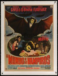 5p041 EL MUNDO DE LOS VAMPIROS linen Mexican poster '61 Mexican horror, cool vampire artwork!