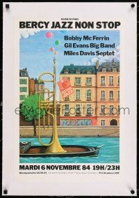 5p174 5E FESTIVAL DE JAZZ linen 16x24 French music concert poster '84 great art by Michel Bouvet!