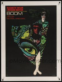 5p083 BOOM linen Polish 23x32 '70 Elizabeth Taylor, Losey, Tennessee Williams, different Hibner art!