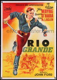 5p033 RIO GRANDE linen Spanish '52 full-length Raga art of John Wayne, directed by John Ford!