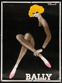 5p215 BALLY linen 46x62 French advertising poster '80s great Villemot art deco art of sexy blonde!