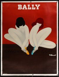5p216 BALLY linen 46x60 French advertising poster '80s Villemot art of naked women w/only shoes!