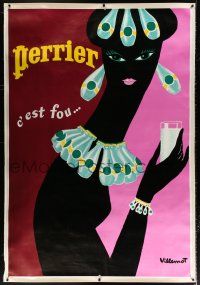 5p220 PERRIER linen 47x68 French advertising poster '81 fantastic Bernard Villemot art!