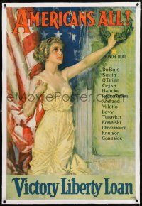 5p183 AMERICANS ALL linen 27x40 WWI war poster '19 wonderful Howard Chandler Christy patriotic art!